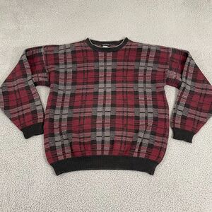 VTG Fenzia Sweater Men XL Red Plaid Crewneck Grandpa Knit Pullover